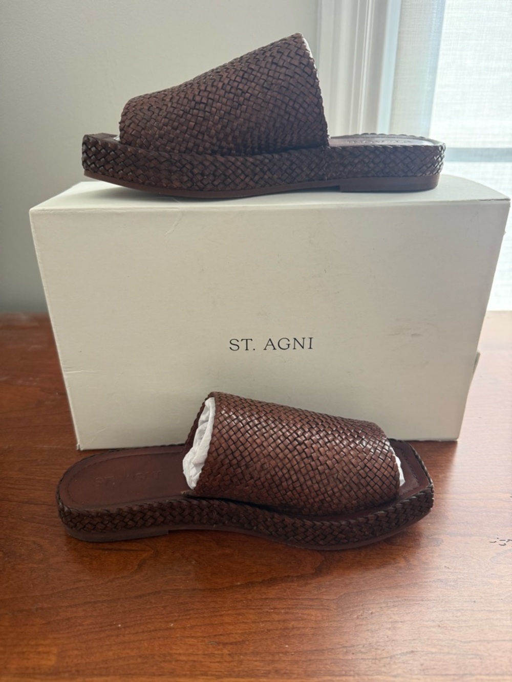 ST. AGNI Brown Woven Platform Slide Mules - Picture 6 of 6